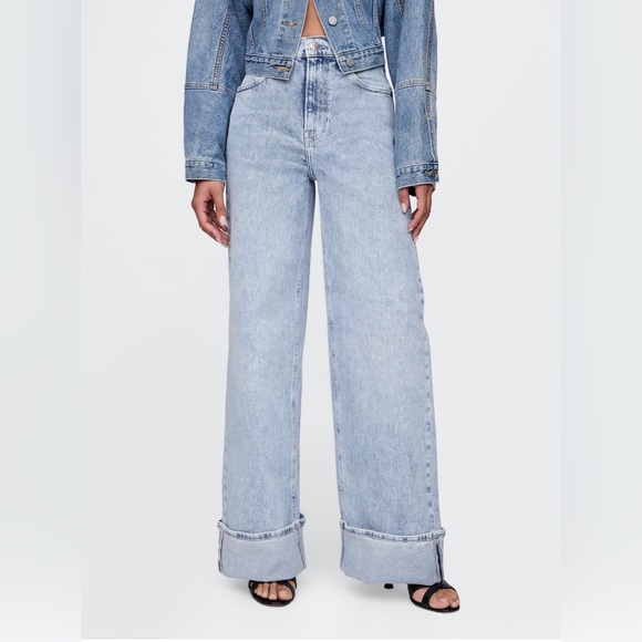 GAP Denim - GAP High Rise Stride Cuffed Wide-Leg Jeans - 32 Regular